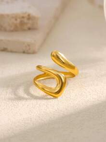 Nhẫn thép không gỉ mạ vàng, bản dày, kiểu dáng bất đối xứng, trang sức hình sinh vật biển, thích hợp cho mùa hè. - vàng vàng - Xem 8