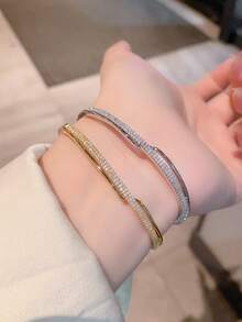1 件时尚精致的方晶锆石简约设计奢华百搭女士珠宝，适合日常佩戴 - 時尚手鐲 - 查看 5