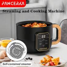 PANCERKA 电煮锅，1.8L 火锅炊具煎锅 - 多功能煎锅不粘烤架炒炖锅牛排面拉面涮涮锅 - 家庭办公室派对厨房宿舍烹饪 - 查看 7