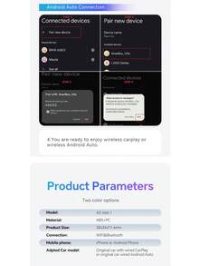 XUDA新款CarPlay AI盒子无线迷你二合一适配器，有线转无线CarPlay和Android Auto智能盒，传输稳定，适用于99%原车有线CarPlay/Android Auto车型，2.4~5.0 GHz WiFi5 - 黑色 - 查看 7