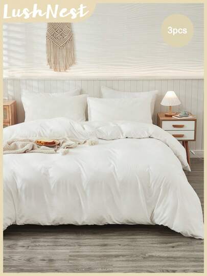 3pcs White Bohemian Farmhouse Style Bedding Set, Soft Microfiber Duvet Cover, Suitable For Men And Women (1 Duvet Cover + 2 Pillow Shams, Comforter Not Included), Essential For Student Dorms, Comfortable And Stylish