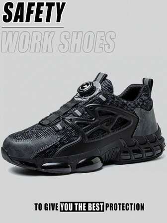 Steel Toe Work Shoes, With Rotary Button, Anti-Smash, Anti-Puncture, Anti-Slip Commuting Sports Shoes, Suitable For Daily Wear, Warehouse, Gardening, Forging Workshop, Outdoor Operations, Construction Site, Indoor And Outdoor Impact-Resistant Safety Shoes, Outdoor Adventure Hiking Shoes, Stable Shock-Absorbing Sports Running Shoes, Christmas