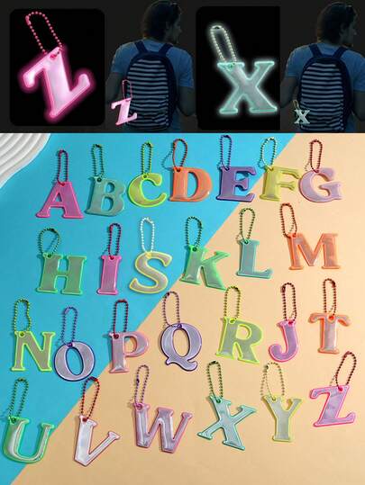 26 件反光英文字母吊坠系列骑行背包挂饰夜间可见钥匙扣汽车配件女士