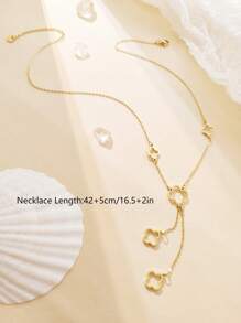 1P Stainless Steel Plated 18K Gold Clover Tassel Pendant Necklace, Lucky Grass Necklace, Suitable For Giving To Ladies, For Mothers,For Girlfriends