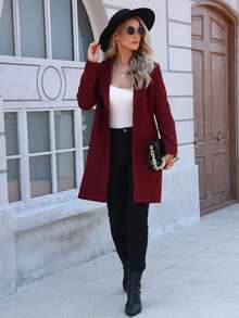 Damen neue dicke einfarbige Tasche Knopf Mantel, Urlaubs-Reise Alltagskleidung, Herbst/Winter
