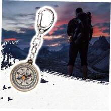 1pc Mini Compass Vintage Survival Zinc Alloy Pocket Compass With Key Ring Camping Compass Keychain Trekking Navigation Tools Car Accessories For Women Keychain For Bag - Gold - View 5