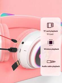 Cat Ear RGB Wireless Gaming Headset Wireless 5.3, 40H Playtime, Adorable Foldable Headphones, LED - Equipped Wireless Headphones, Wireless High Fidelity Sound Quality, Can Play For A Long Time, Cat Ear RGB Headphones For Kids, Foldable Christmas Halloween Gift With LED Lights