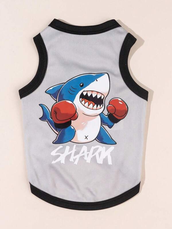 1 szt. bezrękawnik Shark Fighter z nadrukiem graficznym, odporny na pchły, zmniejszający linienie, oddychający dla kotów i psów przebywających w domu i na zewnątrz