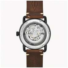 Fossil The Commuter Skeleton Automatic Watch For Men ME3158 Black Round Dial Brown Leather Strap Fashion Casual Watch Suitable For Daily And Dressy Wear Good Birthday Holiday Gift For Men