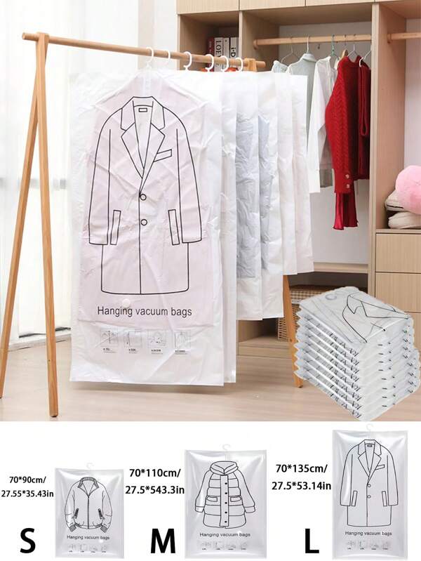 3/1pc Hanging Vacuum Compression Bags, Clothes Storage Bags, Dust-Proof Compression Bags, Garment Hooks, Hanging Clothes Storage, Storage Bags, Large Capacity Clothing Compression Bags, Travel Clothes Compression Bags, Wardrobe Storage Compression Bags, Foldable Storage Bags, Transparent Compression Bags