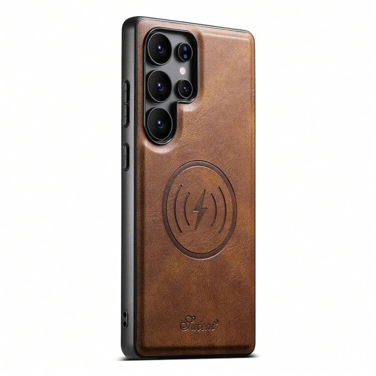 SUTENI 奢华仿皮油蜡手机壳，磁吸无线充电，适用于三星 Galaxy S26 Ultra S25 Plus S24 S23 S22 Note20，黑色/棕色/蓝色可选，男女通用，送给亲朋好友和长辈的节日礼物 - 彩色 - 查看 50