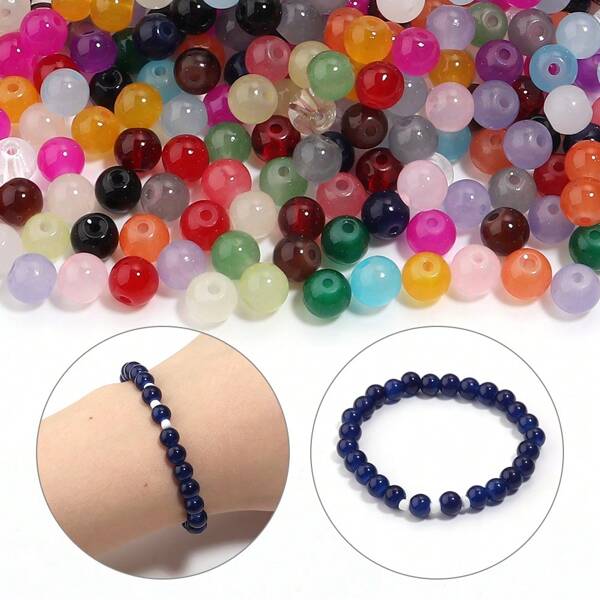 50 Stücke/Packung einfarbige Glasrundperlen, 6mm modische vielseitige lässige süße Bonbonfarben handgemachte DIY Perlen als Abstandshalter, geeignet zum Herstellen von Armbändern, Halsketten, Schmuck, Handyanhängern, Schlüsselanhängern, Dekorationensperlen