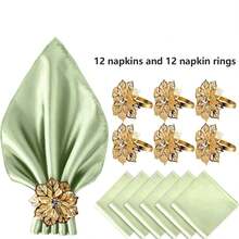 12pcs Gold Flower Napkin Rings & 12pcs Rose Gold Napkin Rings Set, Suitable For Wedding, Party, Ball, Event, Outdoor, Daily, Anniversary, Celebration Table Decor - Multicolor - View 17