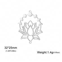 1 pieza Colgante de flor de loto, luna y enredadera de acero inoxidable creativo, accesorio de patrón botánico hecho a mano para collar, llavero, colgante de bolso