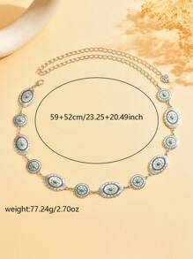 1 件复古时尚银色绿松石雕花腰带链，个性化精致金属链椭圆形亮片腰链，适合女性日常和派对穿着