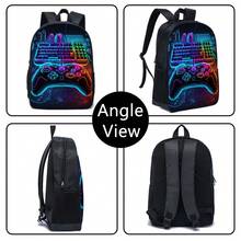 3 PiecesGaming Keyboard And Controller Patterned Backpack For Teens And Adults With Personalized Style, Book Bag, Lunch Bag, Pen Pouch - Multicolor - View 5