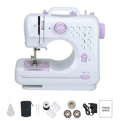 12-Stitch Mini Sewing Machine For Home Crafting & Mending With Overlock And Presser Foot Pedal, UK Plug