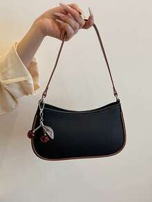 SIMUTINE 1 件拼色简约女士单肩包，适合日常通勤、购物，可调节肩带斜挎包带吊坠 - 黑色 - 查看 9