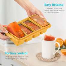 Silicone Freezer Tray With Lid - Silicone Freezer Food Molds- Large Ice Cube Tray,Silicone Freezer Container,Freeze & Store Soup, Sauce, Broth,Leftovers - Makes 4 Perfect 1 Cup,9822698
