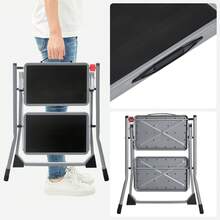 Scaletta a 2 Gradini, Scala Pieghevole, Gradini di 20 cm Coperti con Gomma Antiscivolo, con Manico, Capacità di Carico di 150 kg, in Acciaio, Grigio - Grigio - Visualizzare 4