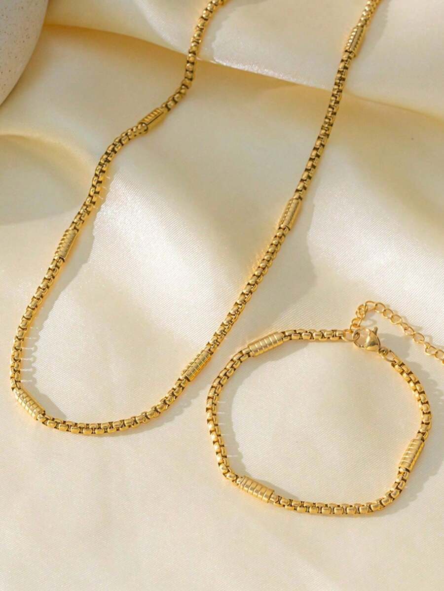 1 Peça Pulseira/Colar Geométrico Minimalista de Contas de Aço Inoxidável, Ideal para Uso Diário, Festas e Ocasiões Especiais para Homens e Mulheres