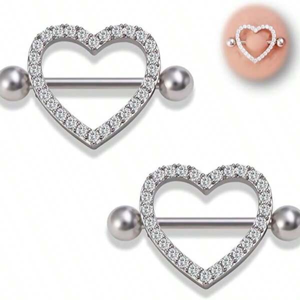 Par de anillos de acero quirúrgico para perforación de pezón con gemas de circonita cúbica, 14G, para hombres y mujeres