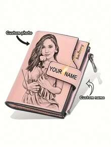 1pc Customized Photo Engraved Women's Wallet - Elegant Floral Design, Multiple Card Slots, Zipper Closure - Personalized Gift For Mother's Day, Valentine's Day, Anniversary - Fashionable & Cute Accessory, Made Of Synthetic Material
