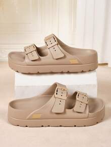 Dép sandal đế dày thời trang mới cho nữ, chất liệu EVA nhẹ, thoải mái, mềm mại, bền, quai đôi có thể điều chỉnh, dùng ở nhà, tiệc tùng, đi biển, đi làm, chống sốc - màu nâu - Xem 1