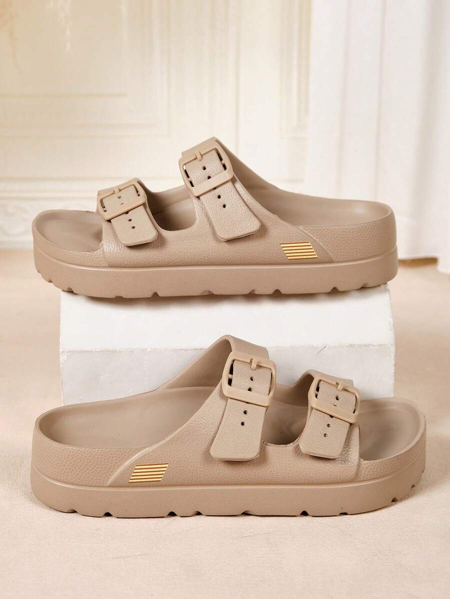 Dép sandal đế dày thời trang mới cho nữ, chất liệu EVA nhẹ, thoải mái, mềm mại, bền, quai đôi có thể điều chỉnh, dùng ở nhà, tiệc tùng, đi biển, đi làm, chống sốc - màu nâu - Xem 1