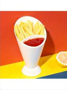 1pc Multifunctional French Fry Cone Holder With Dipping Sauce Compartment, Durable Plastic Snack Cups For Fries, Veggie Sticks And Desserts, Ideal For Home And Party Snack Solutions, PP Salad Cup, Snack Cup