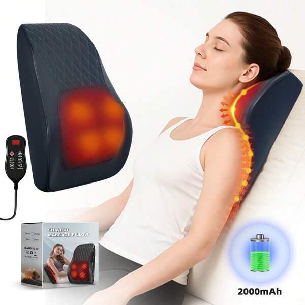 Back Massager With Heat-Type C With 2000mAh,Massagers For Neck And Back, 3D Kneading Massage Pillow For Back, Neck, Shoulder, Leg, Gifts For Men Women Mom Dad, Body Relax At Home Office And Car