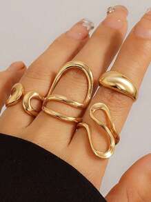 3/4pcs/Set Fashionable Adjustable Women's Ring Set, Geometric Design, Street Hip-Hop Style And Bohemian Elements Adorned Valentine's Day, Mom, Mother's Day, Gift