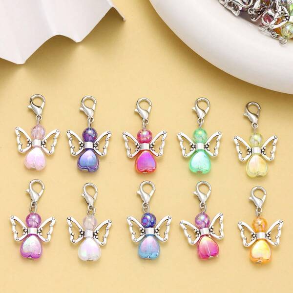 10/20 buc pandantiv asortat cu inimă colorată, înger cu închidere tip homar, potrivit pentru brățară DIY, colier, geantă, breloc, accesorii de bijuterii