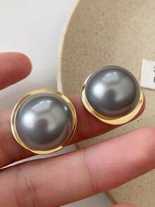 1 对简约优雅高端个性化灰色人造珍珠几何耳环，适合日常佩戴和正式活动 - 灰色 - 查看 4