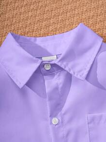 Tween Boy Classic Casual College Style Purple Short Sleeve Shirt With Pockets, Formal Events/Parties/Performances Formal Shirt (White T-Shirt Not Included)