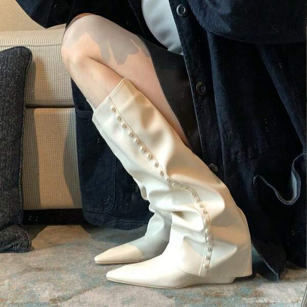 Seemingly Thin! White Pants Boots 2025 New Mesh Fat Mm Lace High Knee Long Boots Women