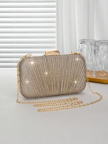 Fashionable Pleated Clutch Bag, Banquet Handbag, Shoulder Crossbody Chain Bag For Women