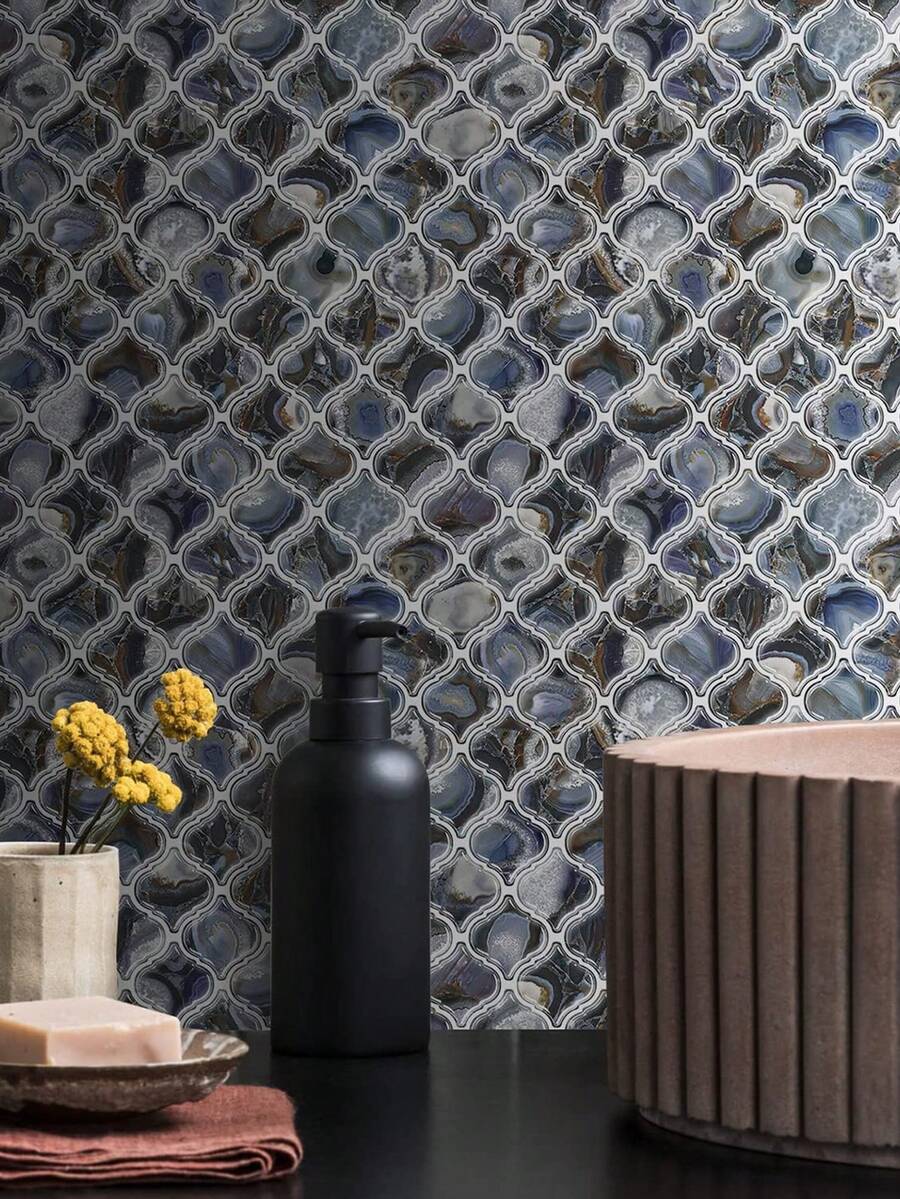 2/10片装阿拉伯风格自粘瓷砖壁纸，12英寸x12英寸，适用于厨房、墙面（加厚设计，仿玛瑙），壁纸，墙贴，墙面装饰，房间装饰，卧室装饰，厨房装饰，家居装饰