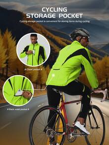 Men's Personalized Slim Nylon Baseball Uniform Jacket In Spring And Autumn, Cycling Jacket With Rear Pocket, Active Mid Stretch Stand Collar Zip Up Windproof Jacket For Outdoor Fall Winter Wear - Green - View 3