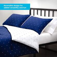 All Season Down Microfiber Comforter, Oversized King, White/Navy, Luxury Soft Cozy - Polka Dot/Navy - View 3