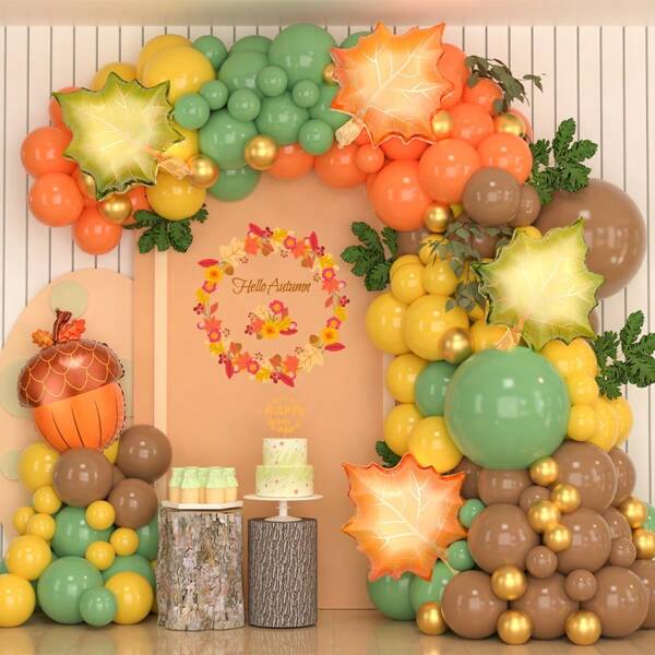 Conjunto de globos con hojas de arce y ardillas de otoño, combinación de colores ricos, adecuado para la decoración del hogar de otoño, decoración de habitaciones, fiestas de cumpleaños, también se puede usar para la decoración de Halloween