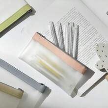 1pc Translucent Matte Pencil Case, Minimalist Zipper Stationery Pouch, Stationery Storage Bag,For School Supplies,Back To School - Multicolor - View 3