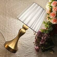 1pc Modern LED Desk Lamp, Dimmable Soft Light, Handmade Fabric Lampshade, Polished Metal Base, USB Powered Decorative Table Lamp For Bedroom, Living Room, Reading