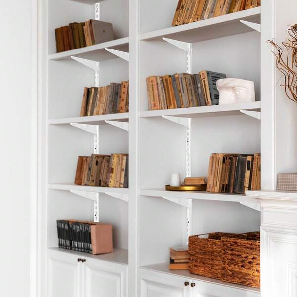 Shelf Pilaster, 60-Inch 5 Pack, Dual Track Upright Wall Shelving System, Heavy Duty Support System Twin Slot Shelf Rails, 25 Screws, Suitable For Cabinet Closet Organization Storage, Silver