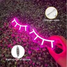 1 件粉色 LED 睫毛尺寸：5 * 25 厘米/1.97 * 9.84 英寸，带调光器的霓虹灯睫毛房间标志 - 时尚卧室墙壁装饰，睫毛延长业务或酷炫艺术室，USB 供电，易于悬挂的设计，卧室墙壁装饰 | 现代墙壁艺术 | 易于悬挂的标志 - 粉色 - 查看 2