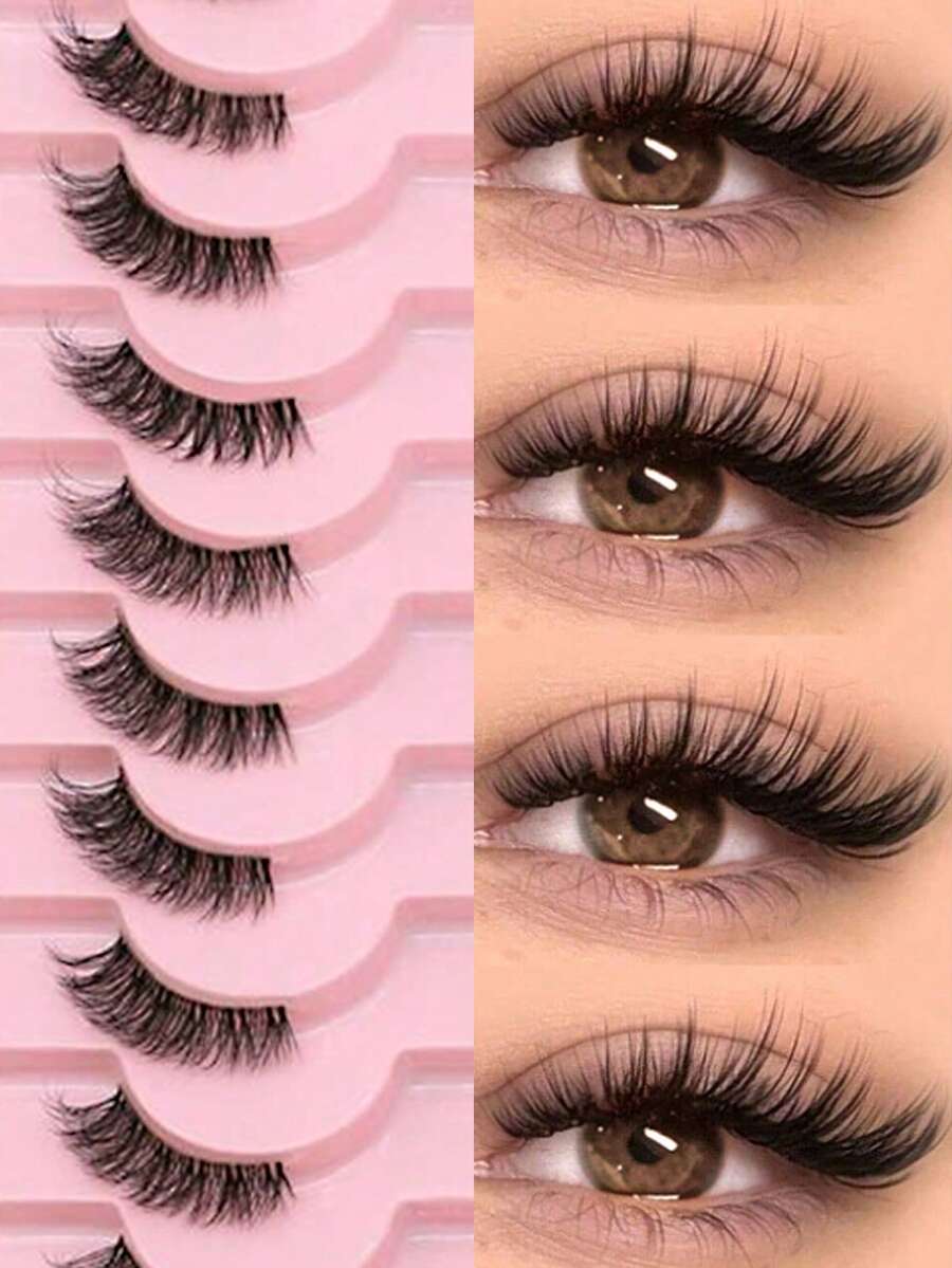 10 paia di ciglia finte a metà lunghezza con banda trasparente, ciglia false a forma di occhio di gatto, corte e morbide, faux ciglia in 3D in stile mink, naturali e morbide, adatte per il trucco, Ognissanti