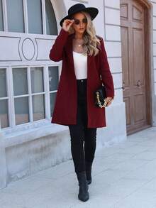 Damen neue dicke einfarbige Tasche Knopf Mantel, Urlaubs-Reise Alltagskleidung, Herbst/Winter