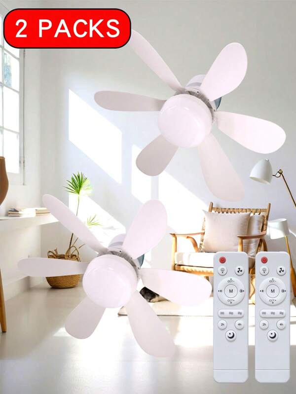 2pcs E27 Noiseless Ceiling Fans With Dimmable LED Lights & Remote - Perfect For Bedroom, Kitchen, Living Room, And Balcony