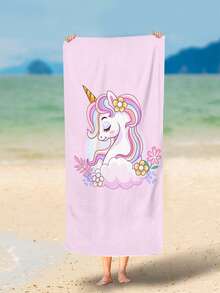 1PC Exclusive Pink Unicorn Beach Towel For Little Girls, Made Of Polyester Fabric With Digital Printing, Machine Washable, Portable, And Foldable. It Is A Gift For Beach Vacation Girls And Girls - Multicolor - View 6