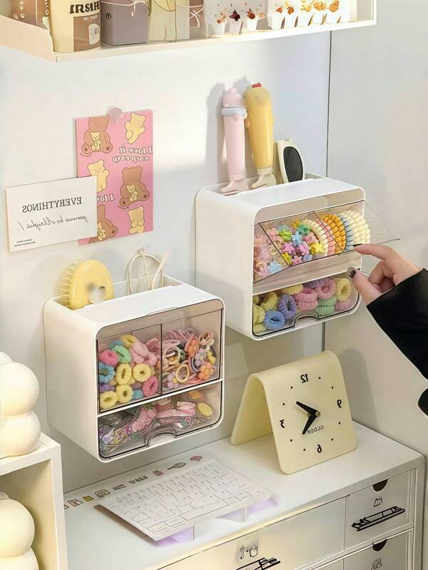 1 pièce Boîte de rangement murale pour accessoires de cheveux, peignes, maquillage, vernis à ongles, pinceaux de maquillage, éponge de beauté, accessoires de cheveux. Convient pour la salle de bain, la coiffeuse, le dortoir, le bureau. Convient pour tous les groupes, Pâques, fête à thème, Poisson d'Avril, représentation sur scène, Thanksgiving, Nouvel An. Meilleur cadeau d'anniversaire pour le couple et les amis.